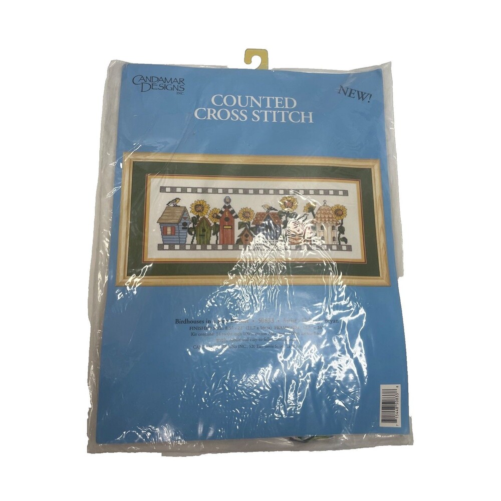 Birdhouses In A Row Counted Cross Stitch Kit Sunflowers Candamar Designs 8.5x22"